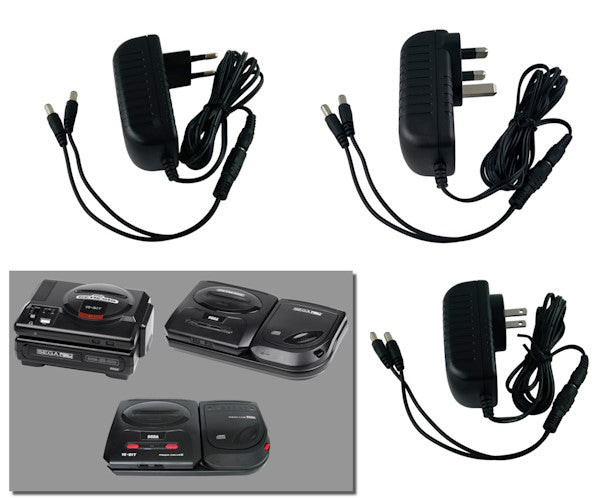 EU, US and UK plug regulated power supplies for Sega Mega Drive / Genesis + CD