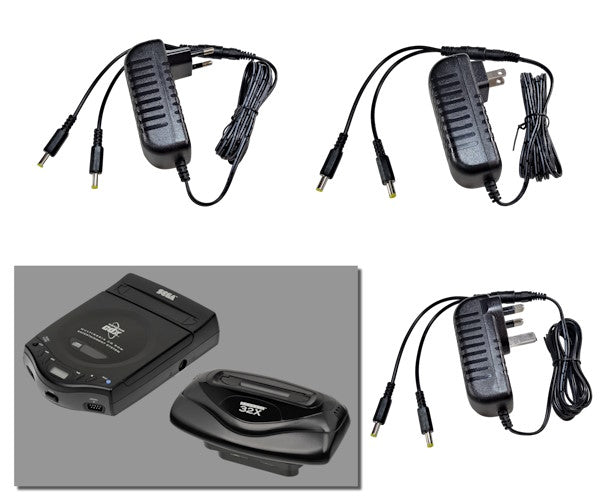 EU, US and UK plug regulated power supplies for Sega Multi-Mega/CDX + 32X