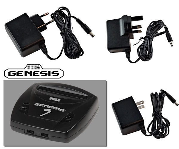 EU, US and UK plug regulated power supplies for Sega Genesis 3