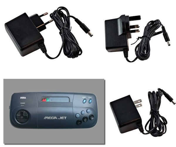 EU, US and UK plug regulated power supplies for Sega Mega Jet