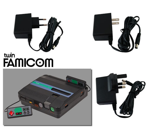 EU, US and UK plug regulated power supplies for Sharp Twin Famicom