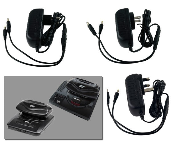 EU, US and UK plug regulated power supplies for Sega Mega Drive / Genesis + 32X