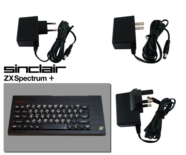 EU, US and UK plug regulated power supplies for Sinclair ZX Spectrum+