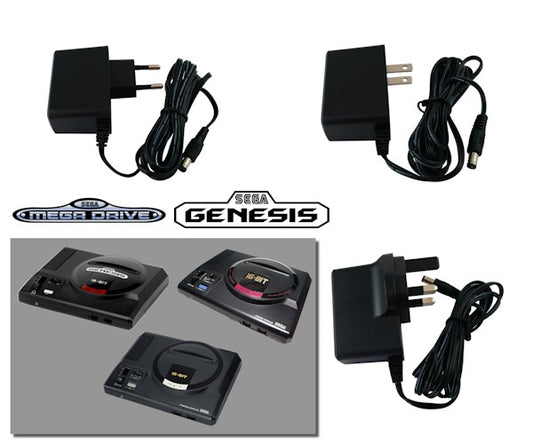 EU, US and UK plug regulated power supplies for Sega Mega Drive 1 and Genesis 1