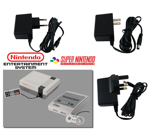 EU, US and UK plug regulated power supplies for Nintendo NES and SNES PAL