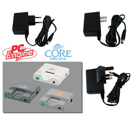 EU, US and UK plug regulated power supplies for NEC PC Engine, CoreGrafX 1 & 2