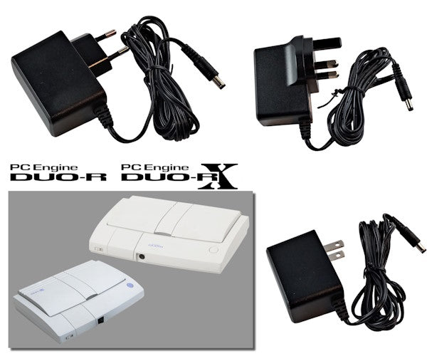 EU, US and UK plug regulated power supplies for NEC PC Engine Duo-R & Duo-RX