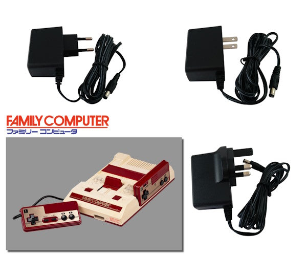 EU, US and UK plug regulated power supplies for Nintendo Famicom