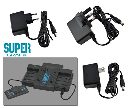 EU, US and UK plug regulated power supplies for NEC PC Engine SuperGrafX