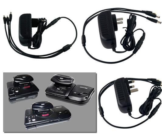 EU, US and UK plug regulated power supplies for Sega Mega Drive / Genesis + Mega CD + 32X