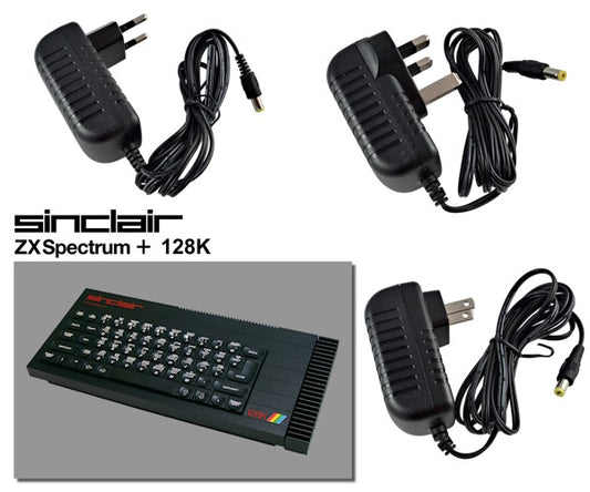 EU, US and UK plug regulated power supplies for Sinclair ZX Spectrum 128 (Toast Rack)